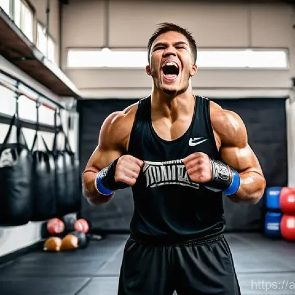 격투기 스토리라인 분석 - **Prompt:** "A young, determined mixed martial arts fighter, with a lean and powerful physique, is t...