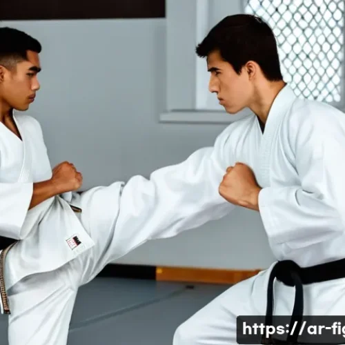 Home 26 격투기 개인 레슨 비용 - A focused, determined young man in his early twenties, dressed in a clean, white martial arts gi, is...