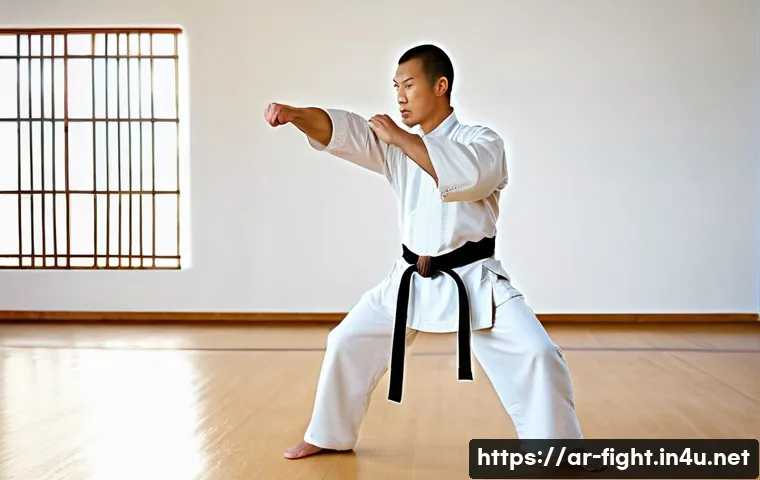 격투기와 윙춘 스타일 비교 - A focused male Wing Chun practitioner in his late 20s, with a calm and concentrated expression, demo...